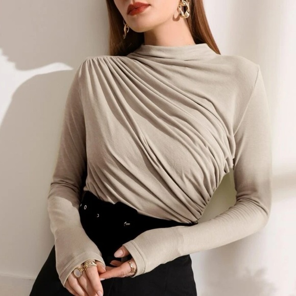 Apricot minimalist ruched blouse - Picture 1 of 16